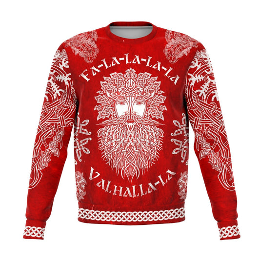 Fa-La-La-La-La Valhalla Yule Santa Sweater with Yggdrasil on the Back - VikingsBrand