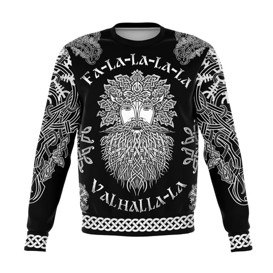 Fa-La-La-La-La Valhalla Yule Santa Sweater with Yggdrasil on the Back - Black Edition - VikingsBrand