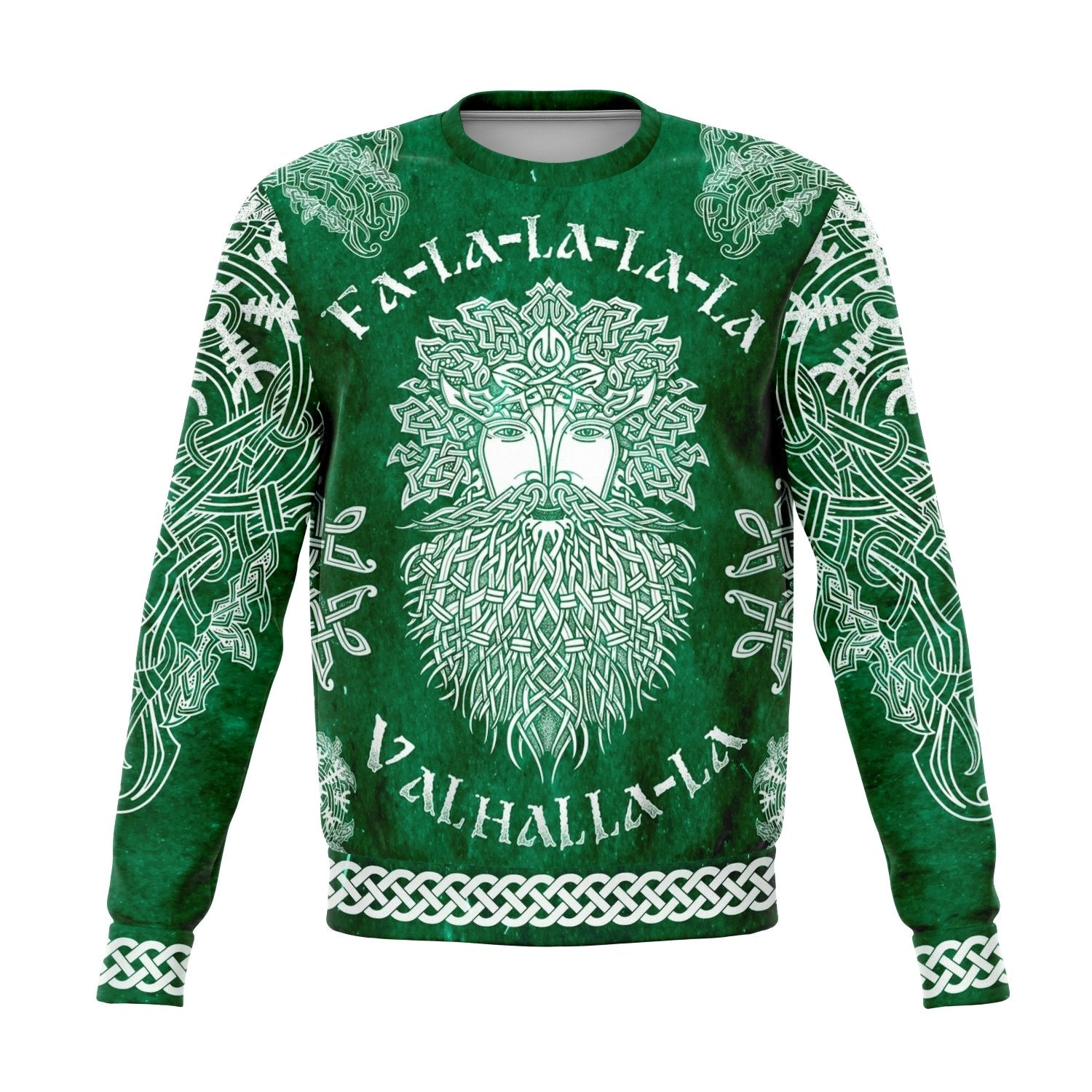 Fa-La-La-La-La Valhalla Yule Santa Sweater with Yggdrasil on the Back - Green Edition - VikingsBrand