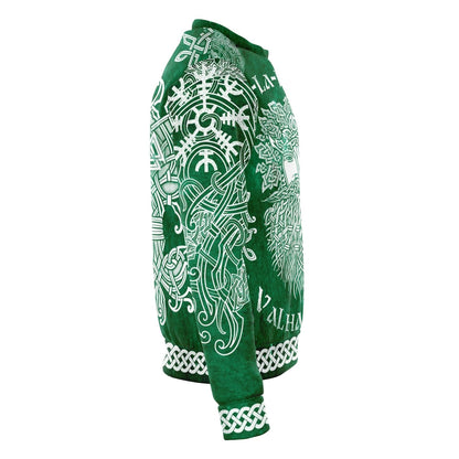 Fa-La-La-La-La Valhalla Yule Santa Sweater with Yggdrasil on the Back - Green Edition - VikingsBrand