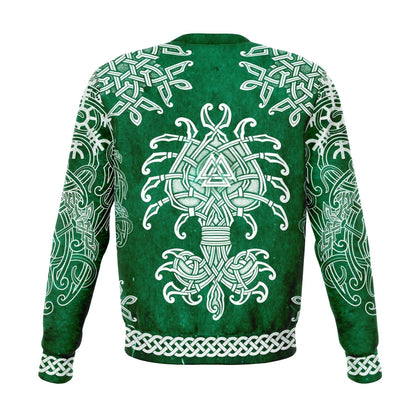 Fa-La-La-La-La Valhalla Yule Santa Sweater with Yggdrasil on the Back - Green Edition - VikingsBrand