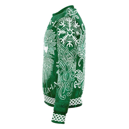 Fa-La-La-La-La Valhalla Yule Santa Sweater with Yggdrasil on the Back - Green Edition - VikingsBrand