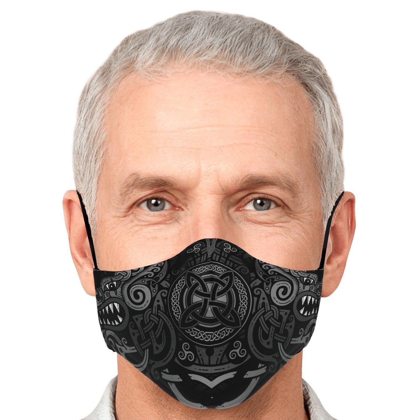 Face Mask Cover with Viking Wolves B&W