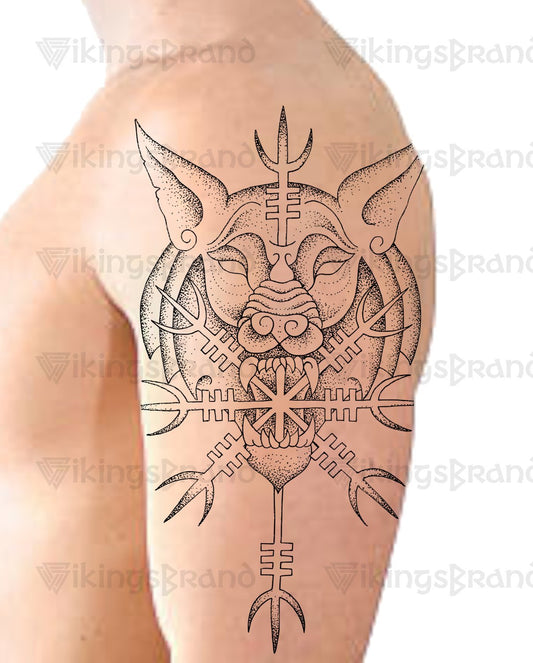 Fenrir & Aegishjalmur Tattoo, Helm of Awe Viking Tattoo - Digital Download