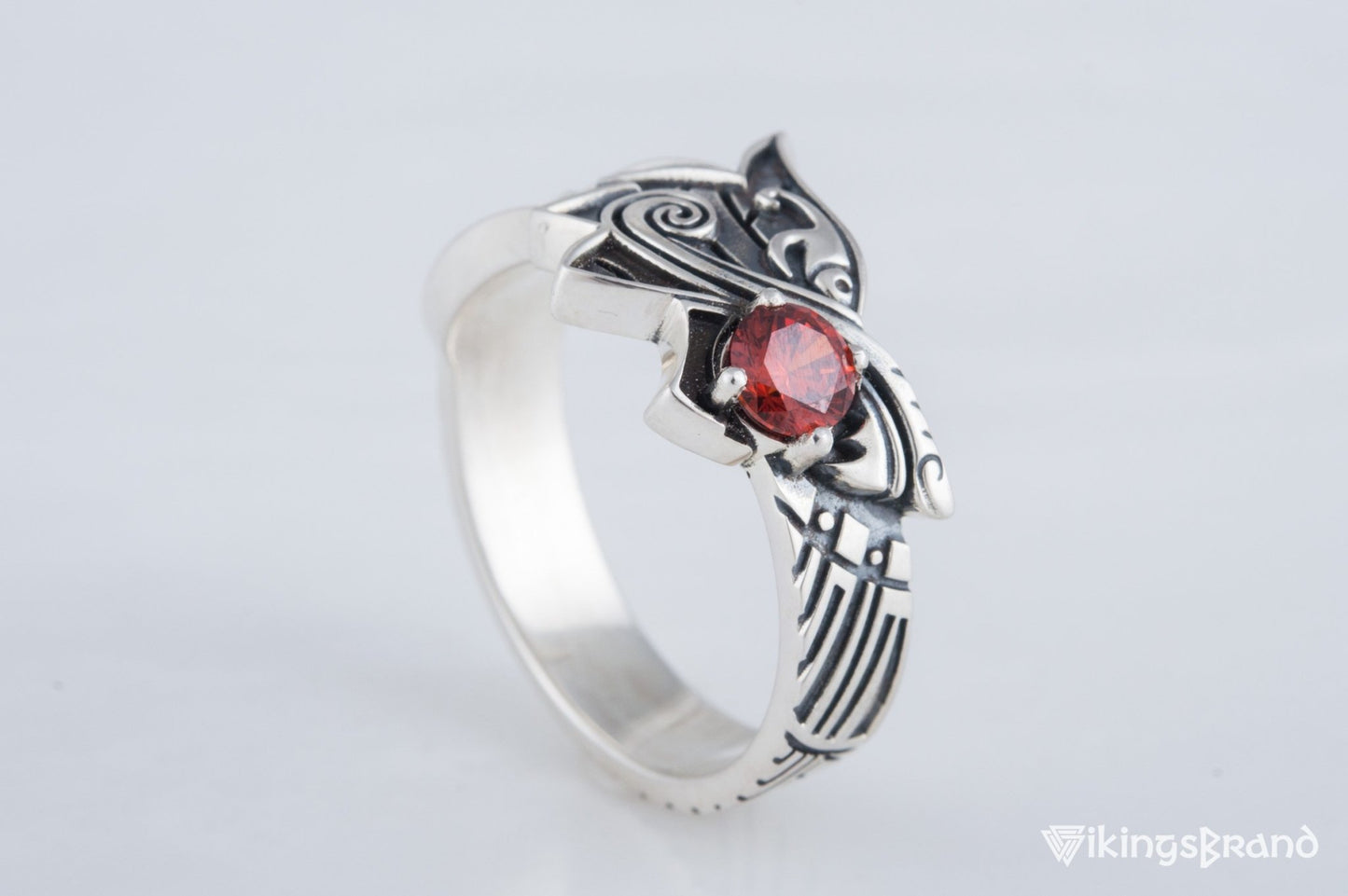 Fenrir Viking Ring with Gem Sterling Silver Unique Norse Jewelry