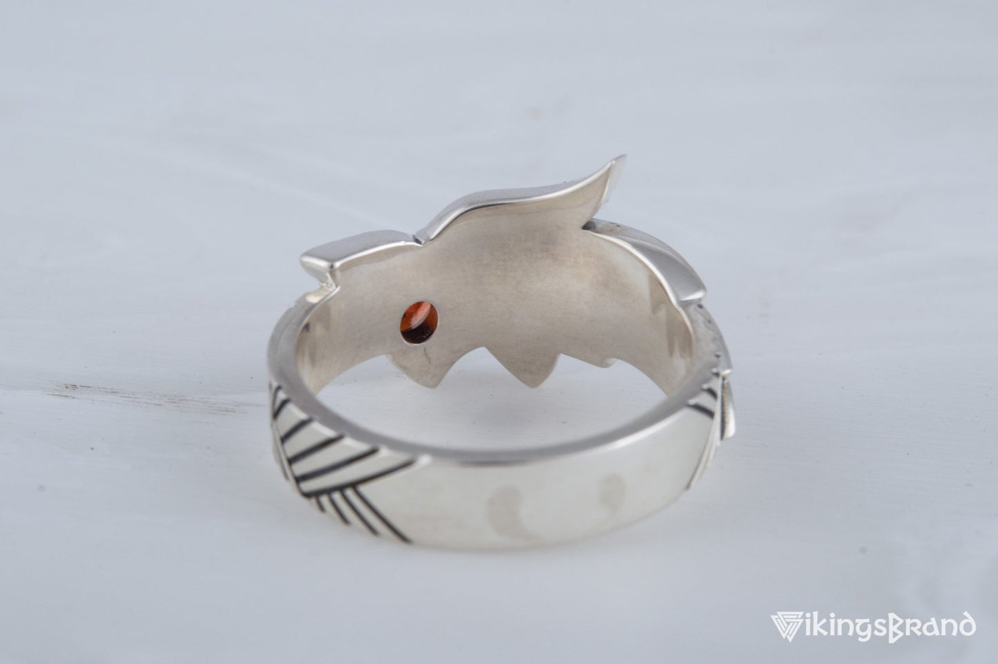 Fenrir Viking Ring with Gem Sterling Silver Unique Norse Jewelry