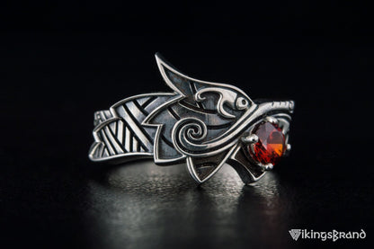 Fenrir Viking Ring with Gem Sterling Silver Unique Norse Jewelry