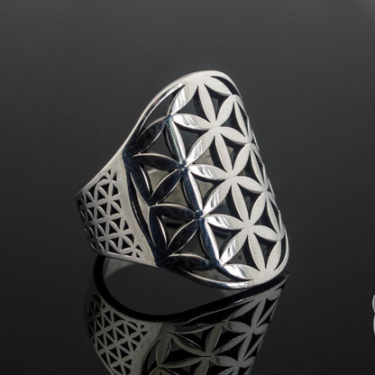Flower of Life Symbol 925 Sterling Silver Viking Ring - VikingsBrand
