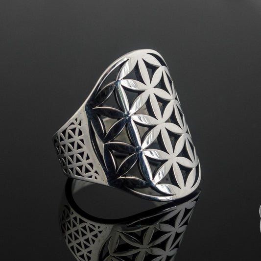 Flower of Life Symbol 925 Sterling Silver Viking Ring - VikingsBrand