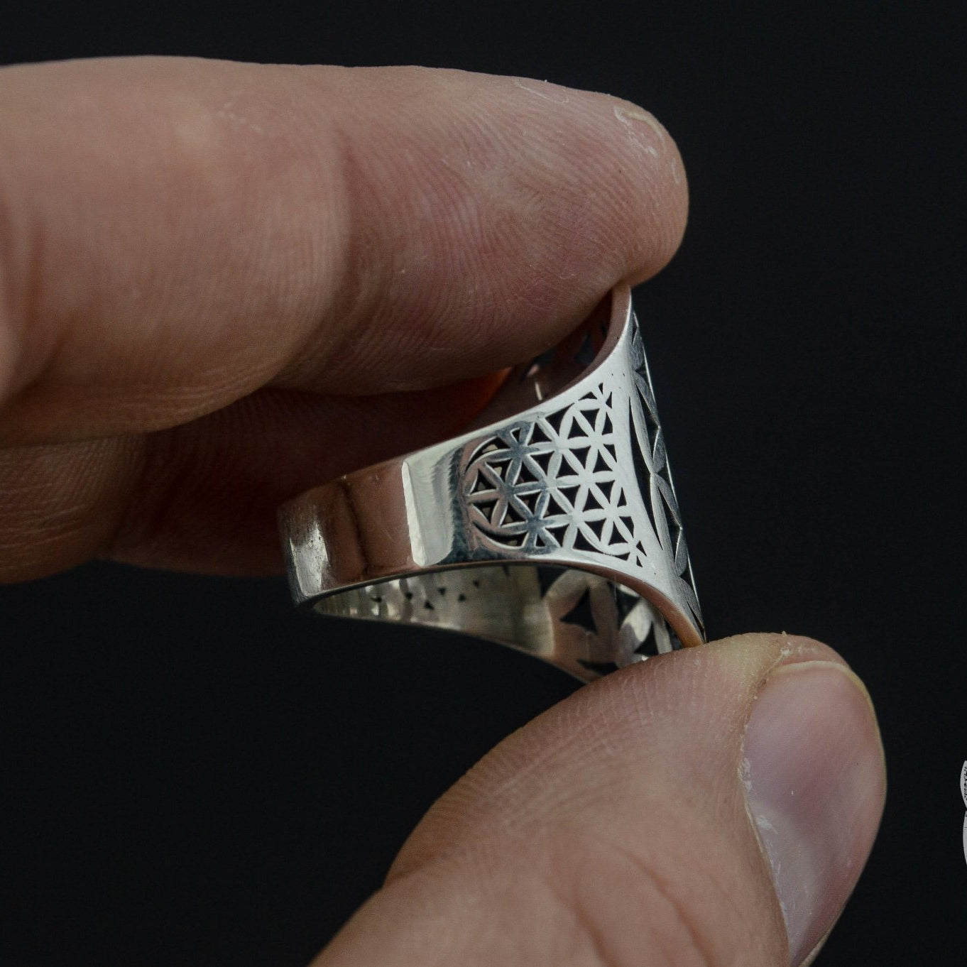 Flower of Life Symbol 925 Sterling Silver Viking Ring - VikingsBrand