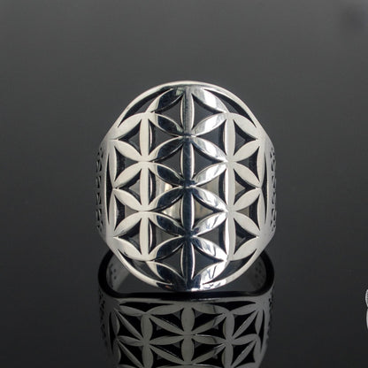 Flower of Life Symbol 925 Sterling Silver Viking Ring - VikingsBrand