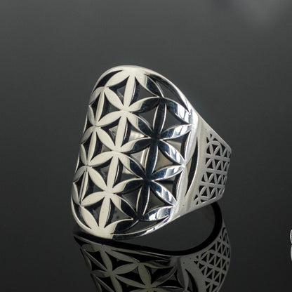 Flower of Life Symbol 925 Sterling Silver Viking Ring - VikingsBrand