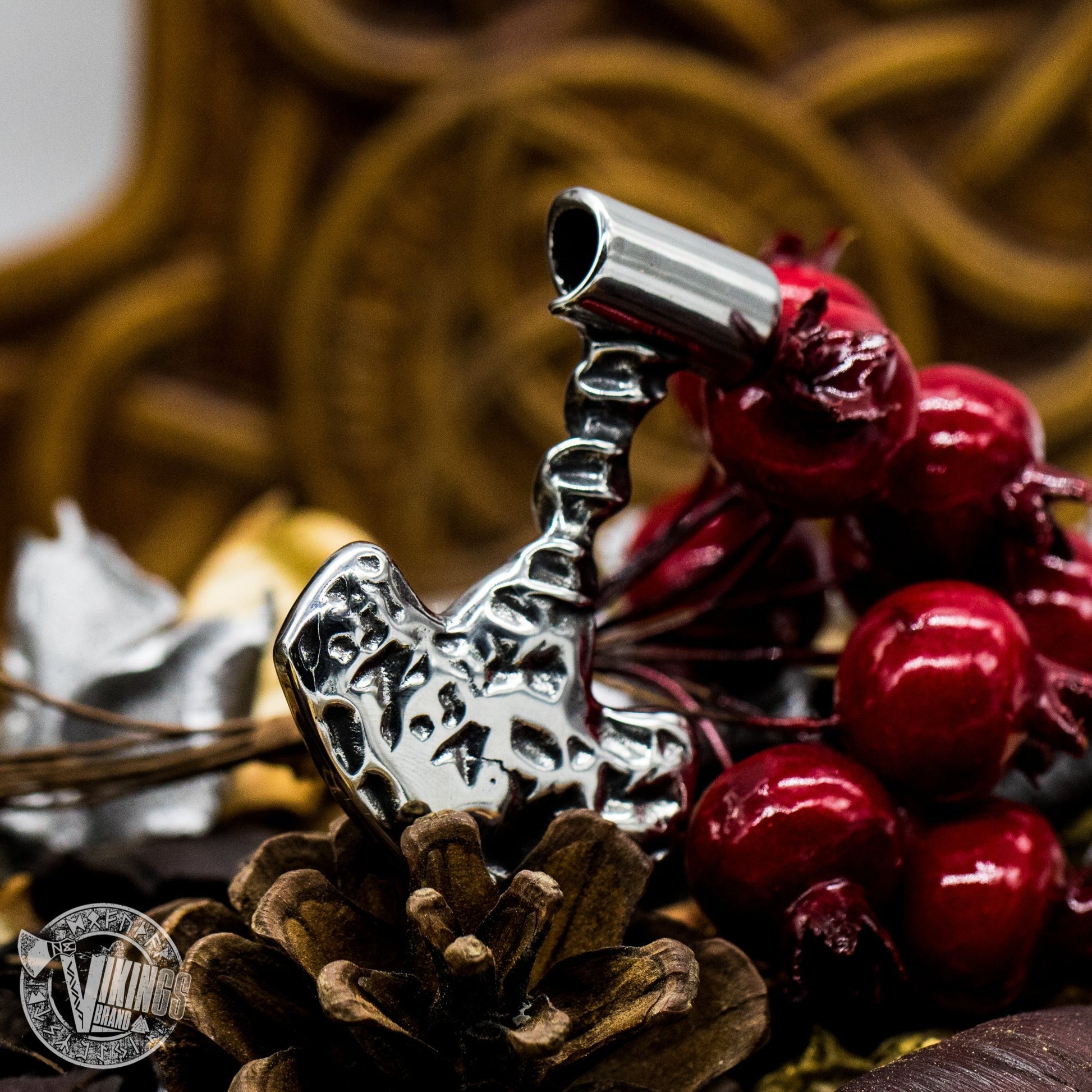Forged in Fire Thor Hammer Pendant with Vegvisir - VikingsBrand