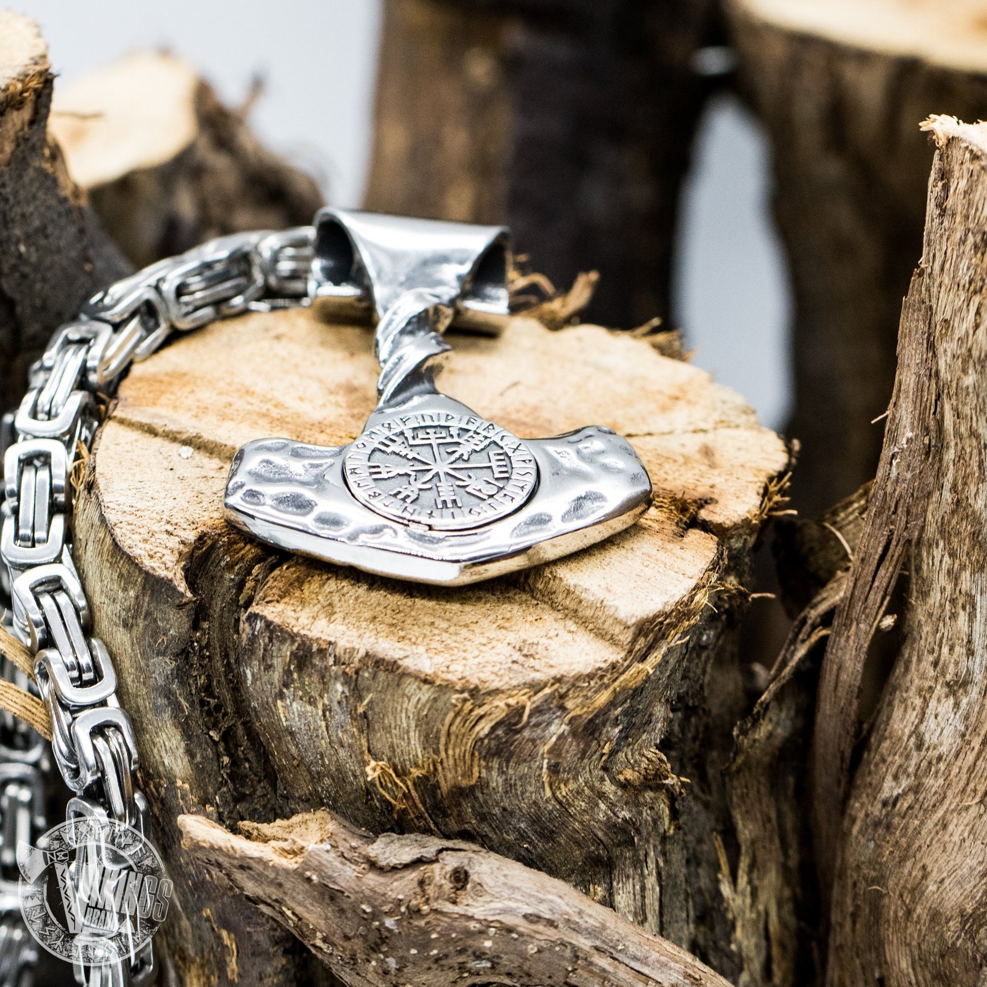Forged in Fire Thor Hammer Pendant with Vegvisir - VikingsBrand