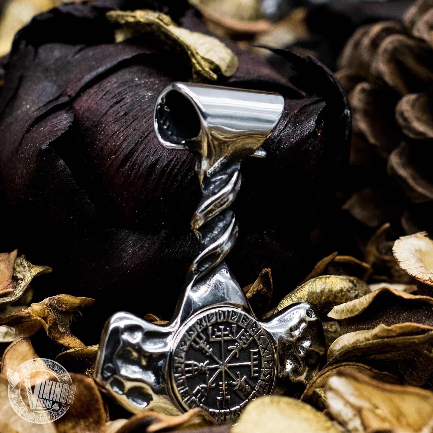 Forged in Fire Thor Hammer Pendant with Vegvisir - VikingsBrand