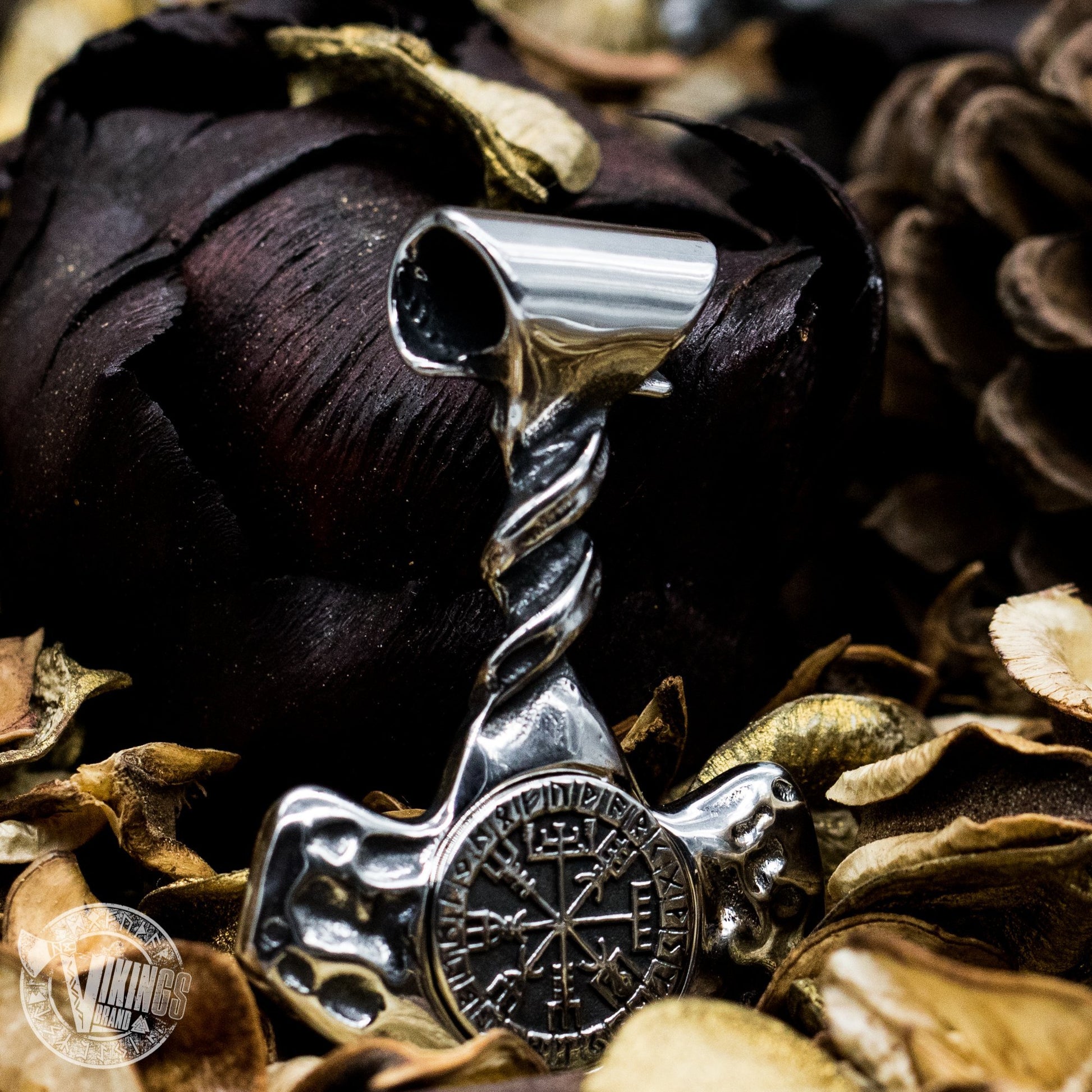 Forged in Fire Thor Hammer Pendant with Vegvisir - VikingsBrand