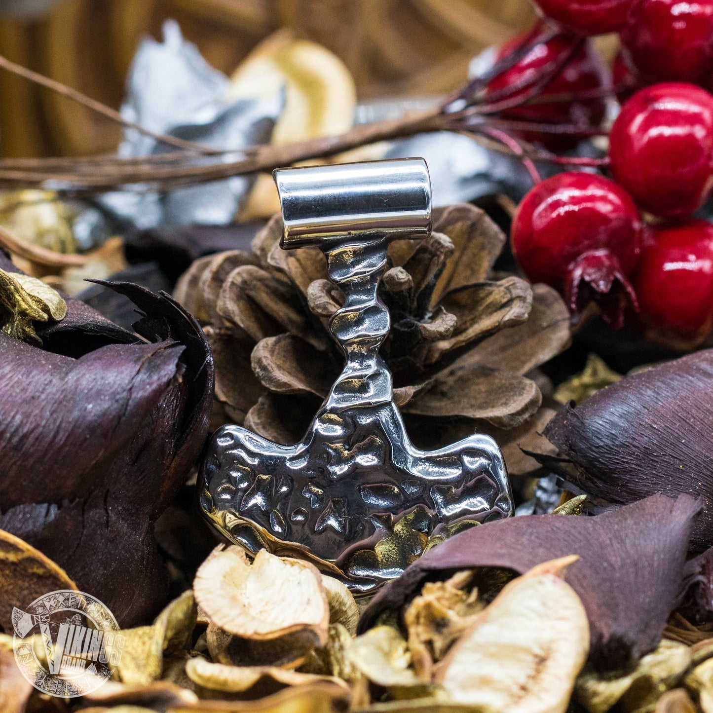 Forged in Fire Thor Hammer Pendant with Vegvisir - VikingsBrand