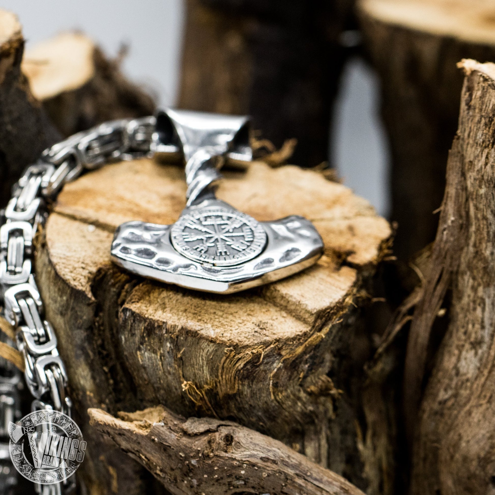 Forged in Fire Thor Hammer Pendant with Vegvisir - VikingsBrand