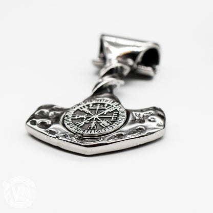 Forged in Fire Thor Hammer Pendant with Vegvisir - VikingsBrand