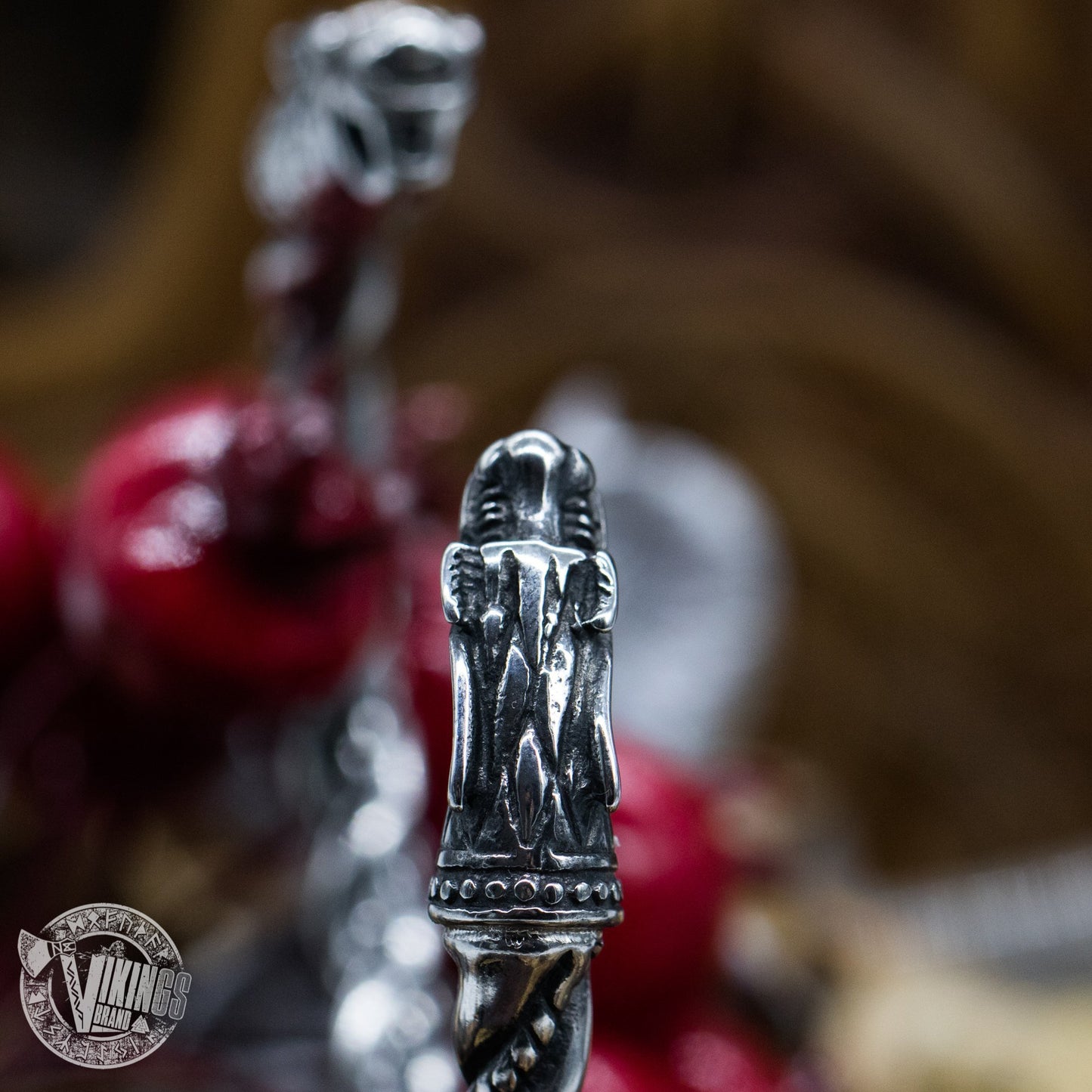 Forged in Fire Viking Arm Ring with Wolf Heads - VikingsBrand