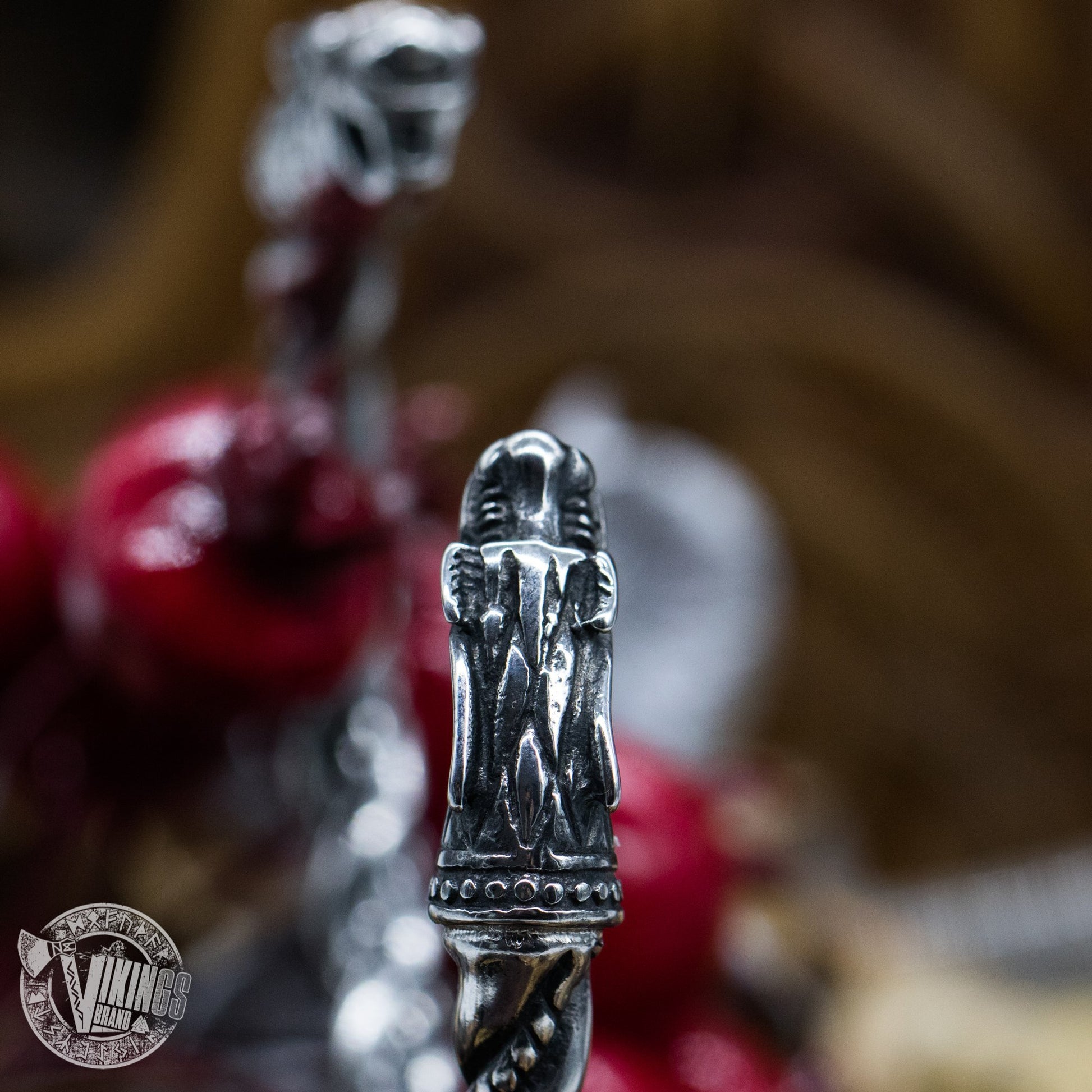 Forged in Fire Viking Arm Ring with Wolf Heads - VikingsBrand