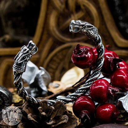 Forged in Fire Viking Arm Ring with Wolf Heads - VikingsBrand