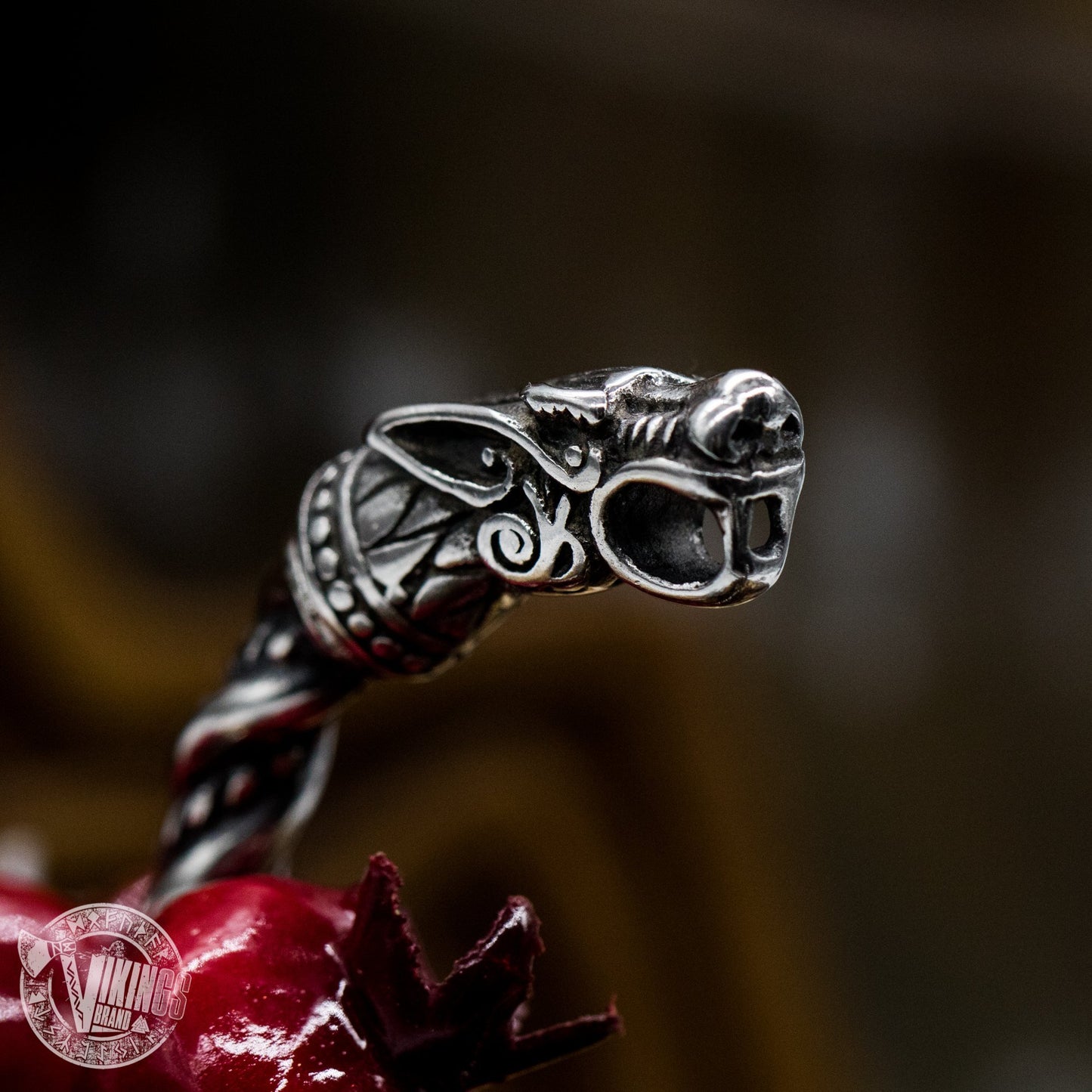 Forged in Fire Viking Arm Ring with Wolf Heads - VikingsBrand