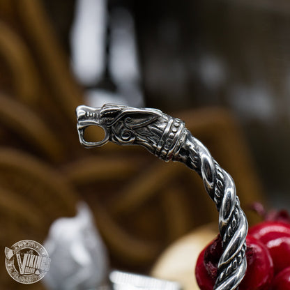 Forged in Fire Viking Arm Ring with Wolf Heads - VikingsBrand