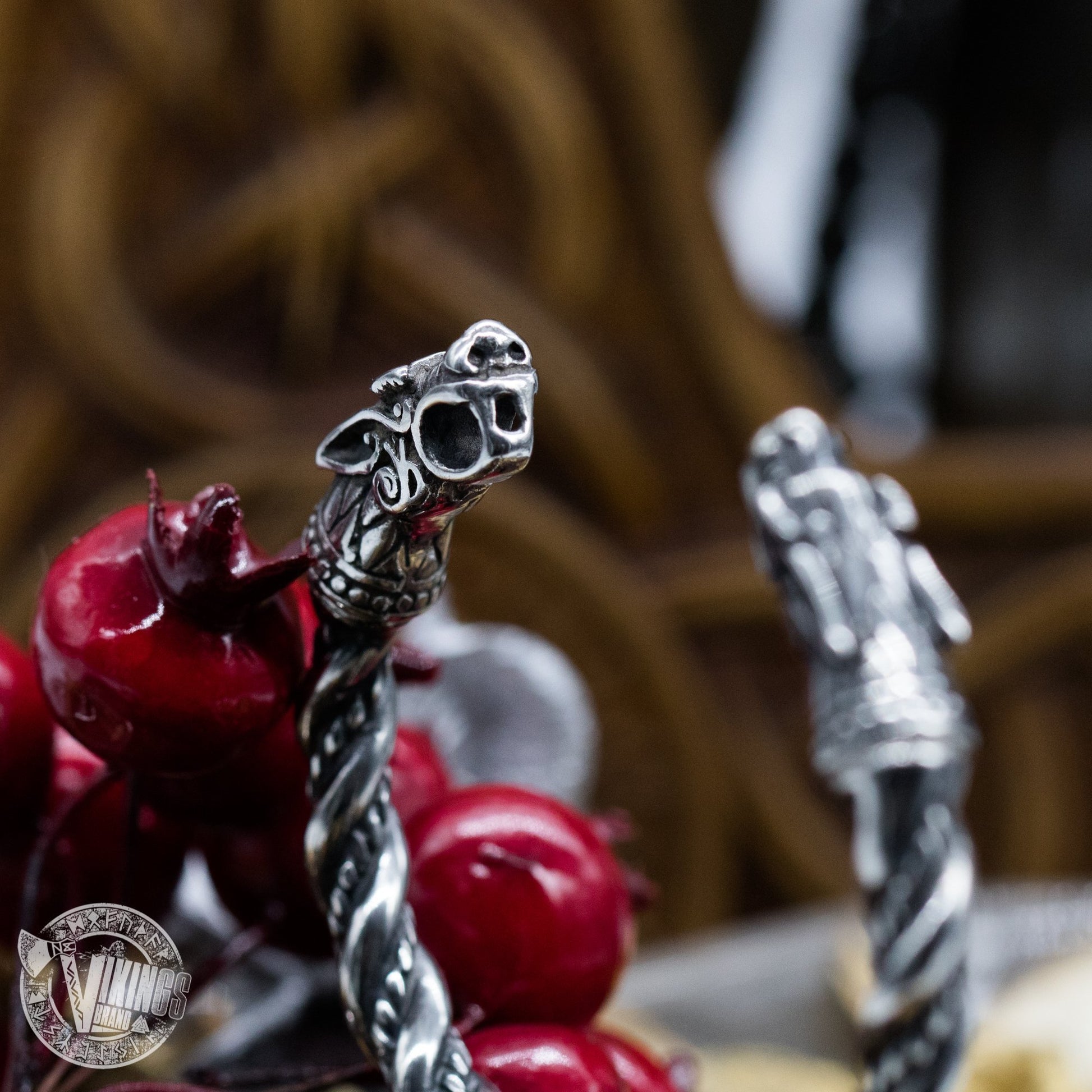 Forged in Fire Viking Arm Ring with Wolf Heads - VikingsBrand
