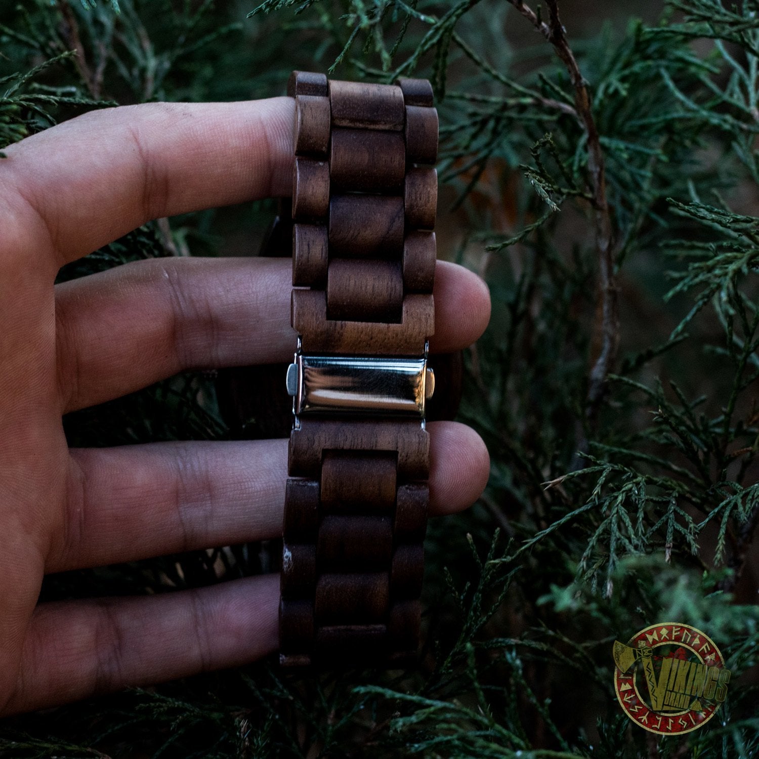 Geir Viking Wooden Watch with Vegvisir Viking Symbol & Engraved Honor the Gods, Love Your Woman, Defend Your Kin Saying - VikingsBrand