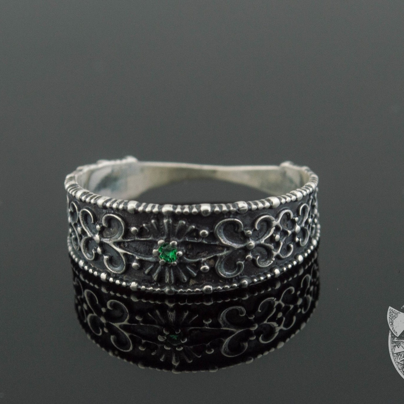 Gem and Pagan Ornament 925 Sterling Silver Viking Ring - VikingsBrand