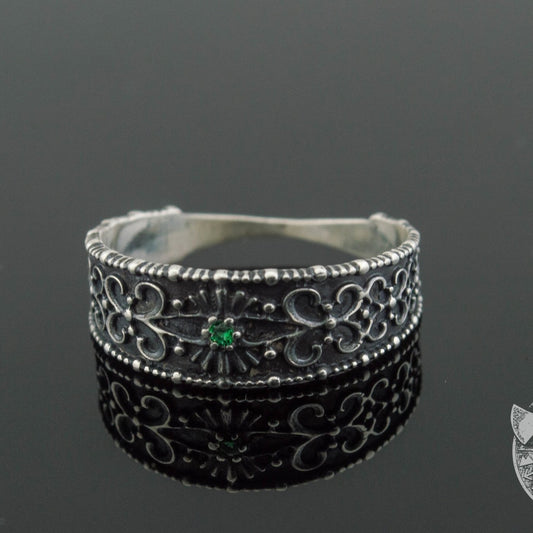 Gem and Pagan Ornament 925 Sterling Silver Viking Ring - VikingsBrand