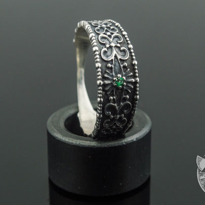 Gem and Pagan Ornament 925 Sterling Silver Viking Ring - VikingsBrand