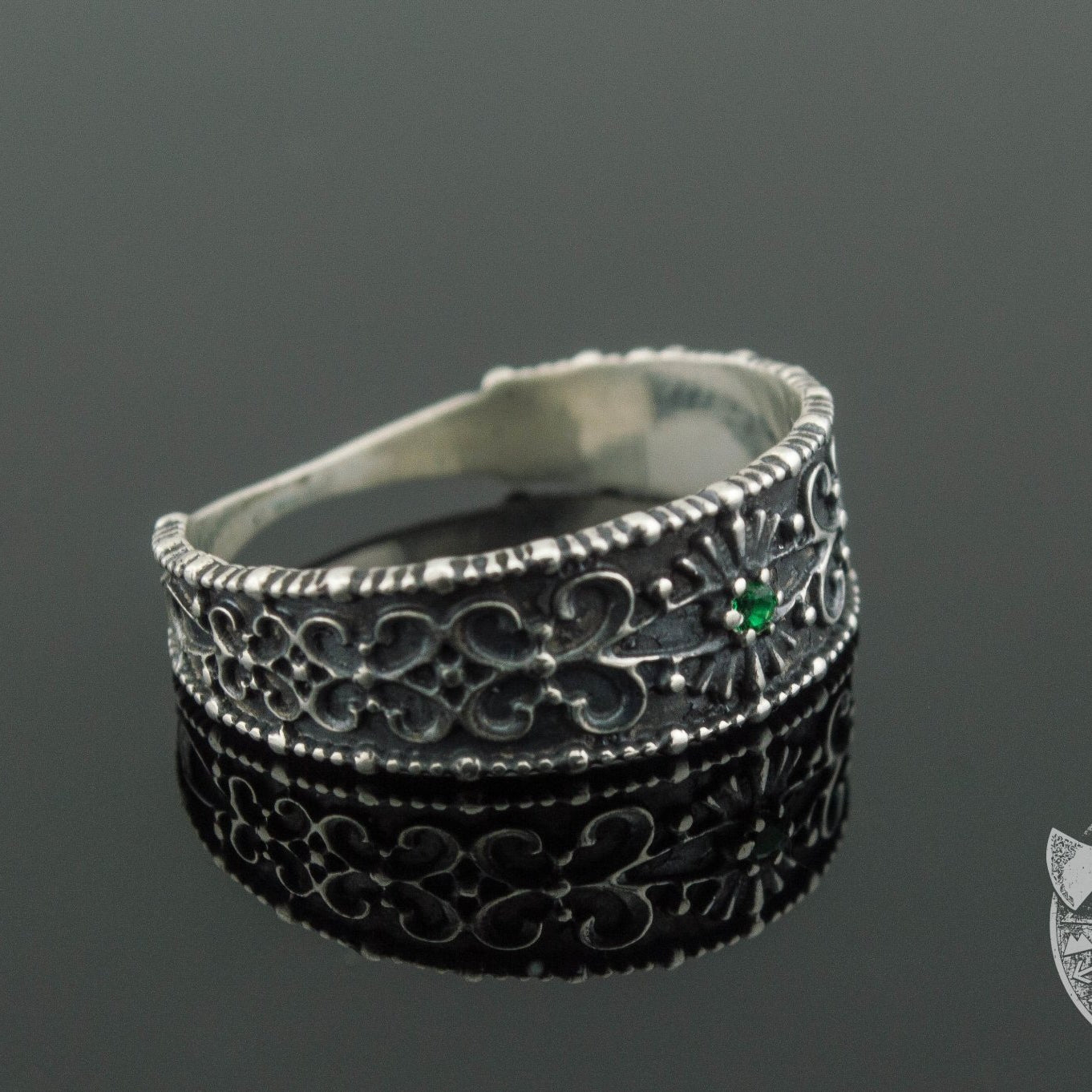 Gem and Pagan Ornament 925 Sterling Silver Viking Ring - VikingsBrand