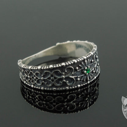 Gem and Pagan Ornament 925 Sterling Silver Viking Ring - VikingsBrand