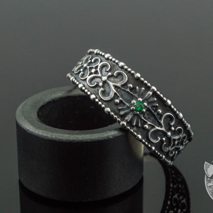 Gem and Pagan Ornament 925 Sterling Silver Viking Ring - VikingsBrand