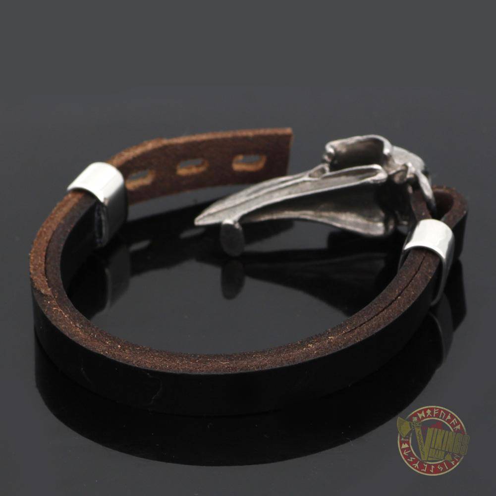 Genuine Viking Leather Bracelet with Raven Head - VikingsBrand