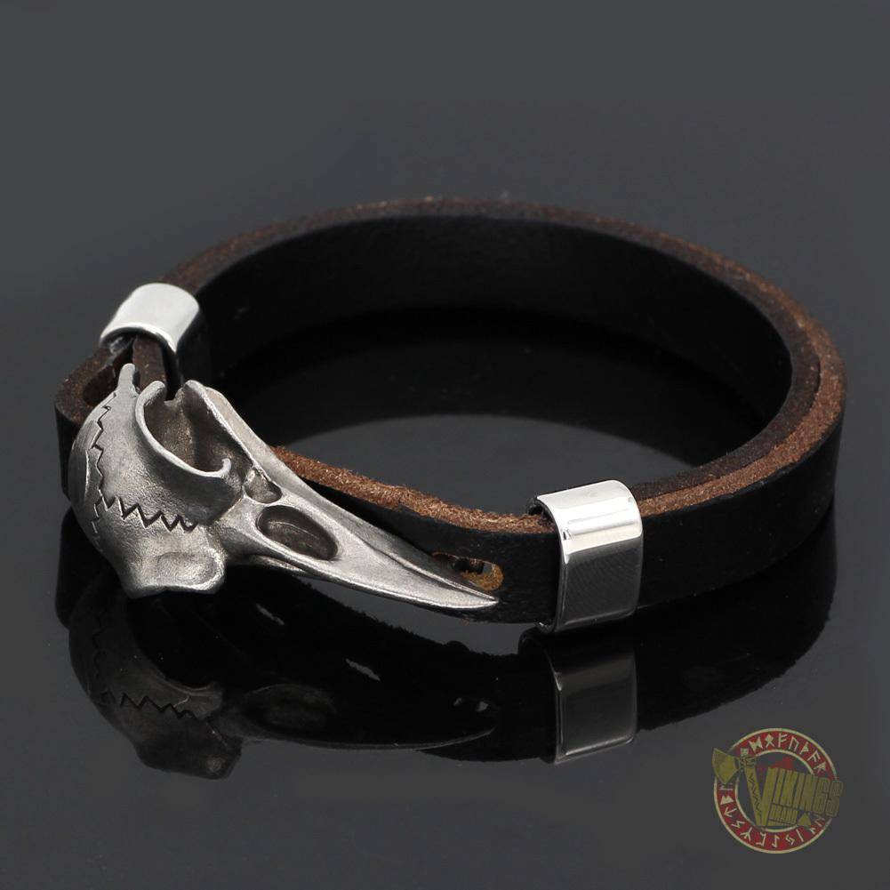 Genuine Viking Leather Bracelet with Raven Head - VikingsBrand