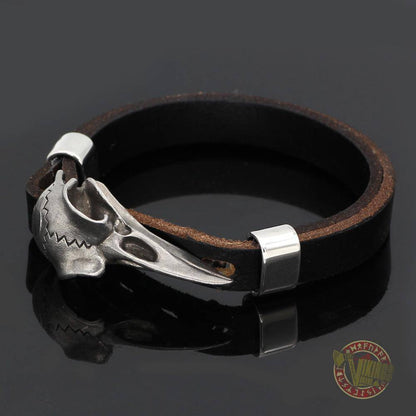 Genuine Viking Leather Bracelet with Raven Head - VikingsBrand