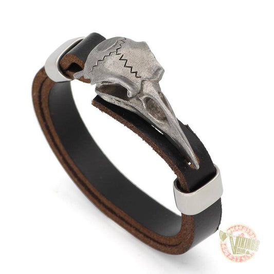 Genuine Viking Leather Bracelet with Raven Head - VikingsBrand