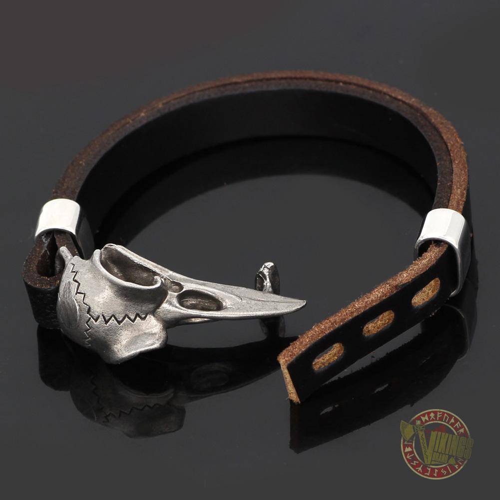 Genuine Viking Leather Bracelet with Raven Head - VikingsBrand