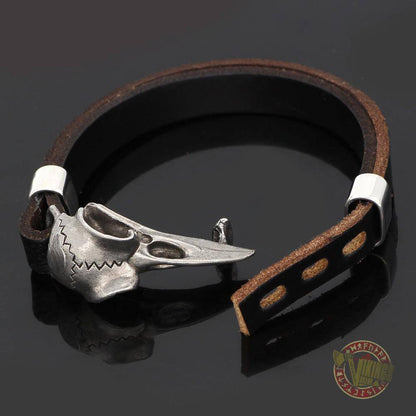 Genuine Viking Leather Bracelet with Raven Head - VikingsBrand