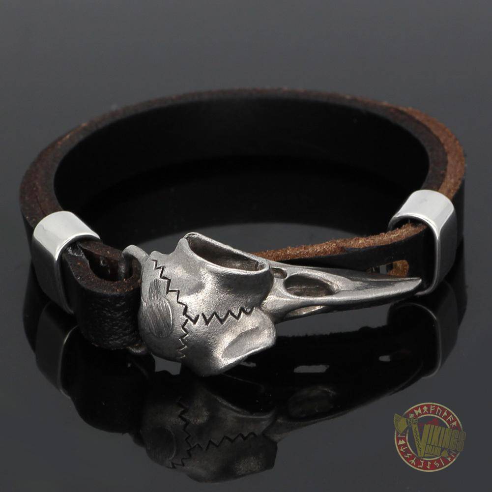 Genuine Viking Leather Bracelet with Raven Head - VikingsBrand