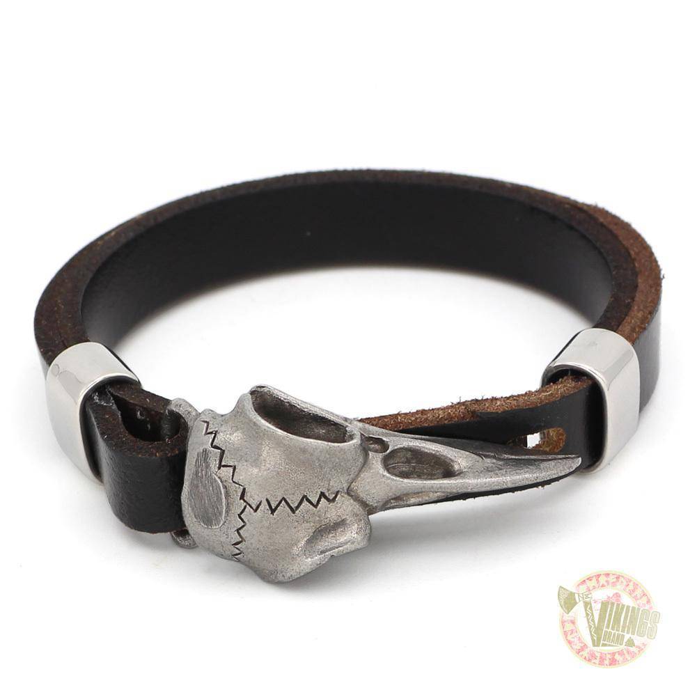 Genuine Viking Leather Bracelet with Raven Head - VikingsBrand