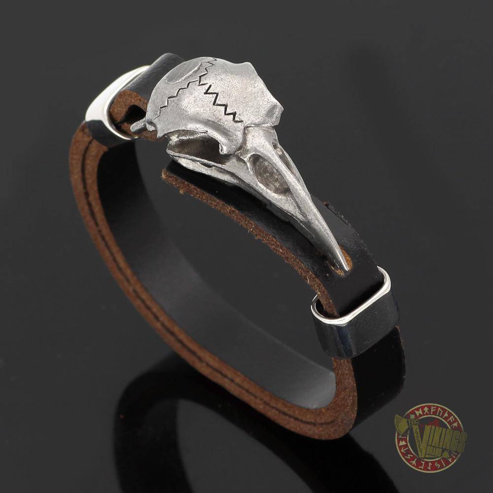 Genuine Viking Leather Bracelet with Raven Head - VikingsBrand