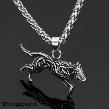 Geri and Freki Knot Wolf Necklace with Valknut Gift Bag