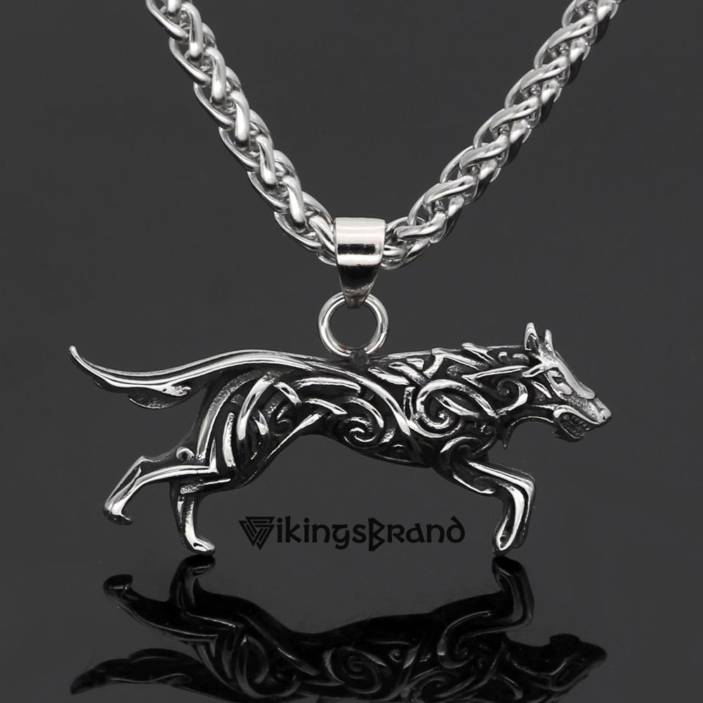 Geri and Freki Knot Wolf Necklace with Valknut Gift Bag