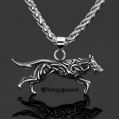 Geri and Freki Knot Wolf Necklace with Valknut Gift Bag