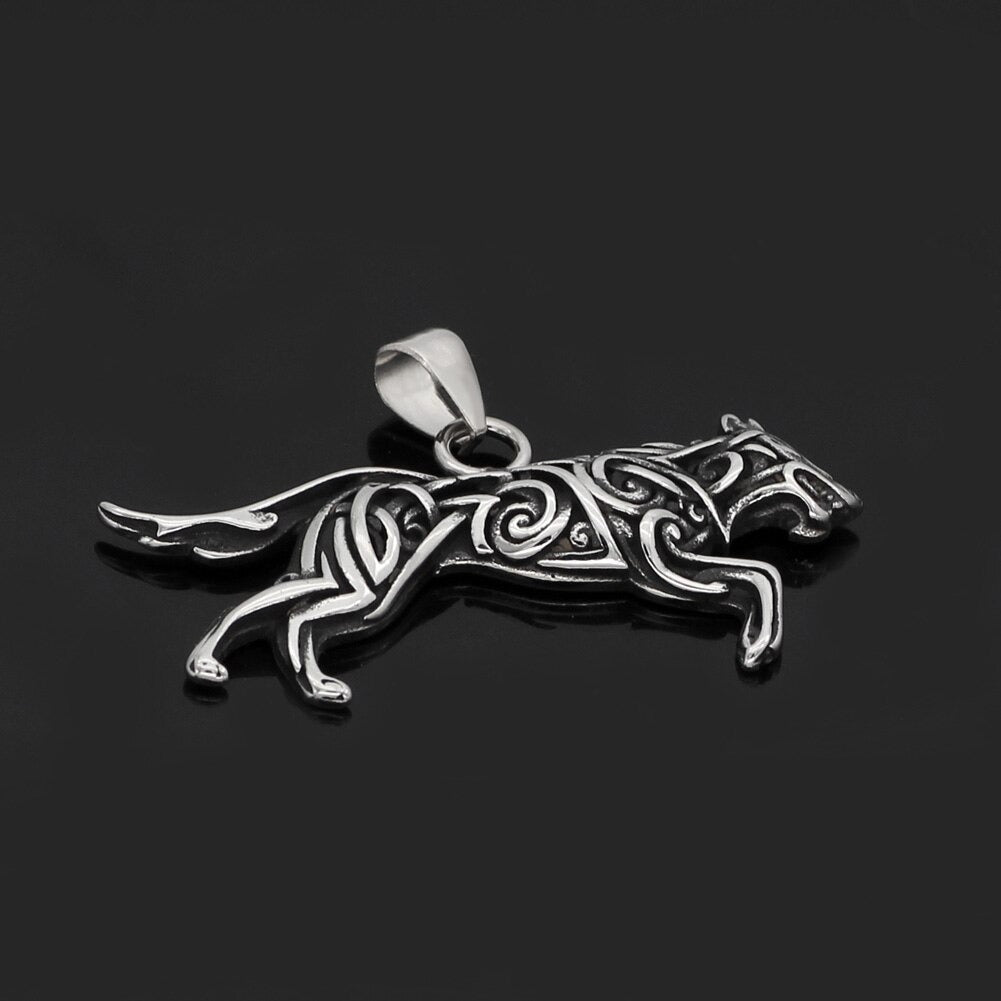 Geri and Freki Knot Wolf Necklace with Valknut Gift Bag