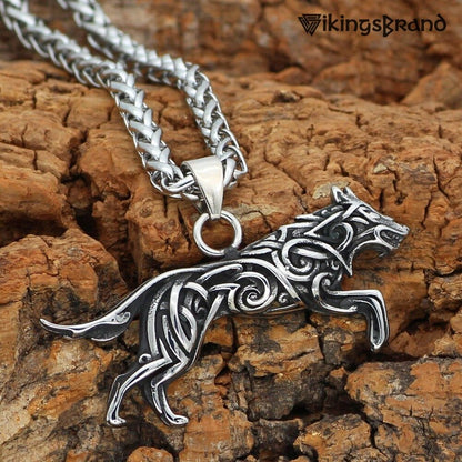 Geri and Freki Knot Wolf Necklace with Valknut Gift Bag